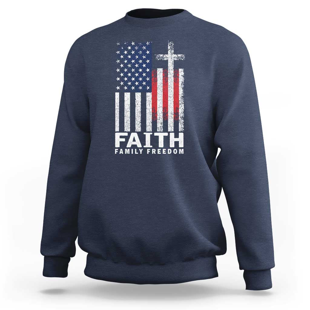 Faith Family Freedom Sweatshirt Charlie Kirk Patriotic Christian Vintage USA Flag - Wonder Print Shop