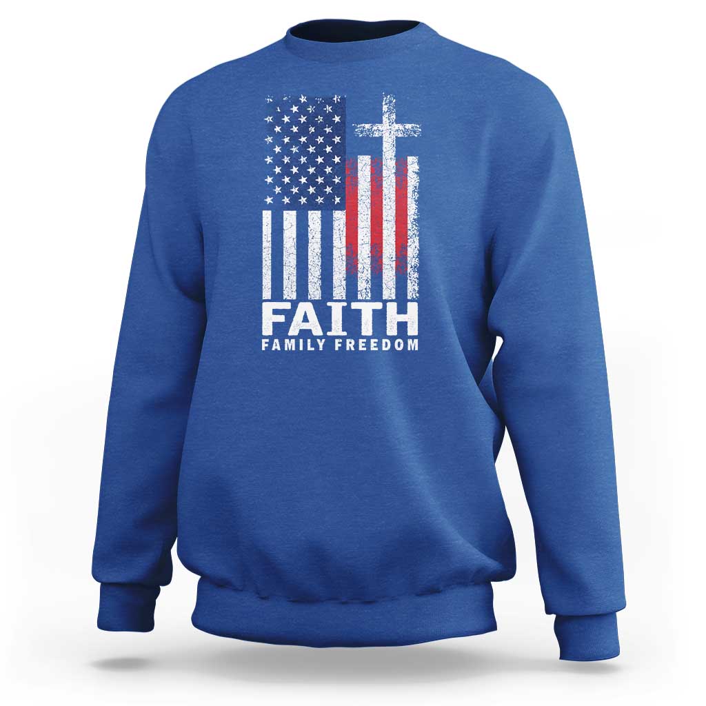 Faith Family Freedom Sweatshirt Charlie Kirk Patriotic Christian Vintage USA Flag - Wonder Print Shop