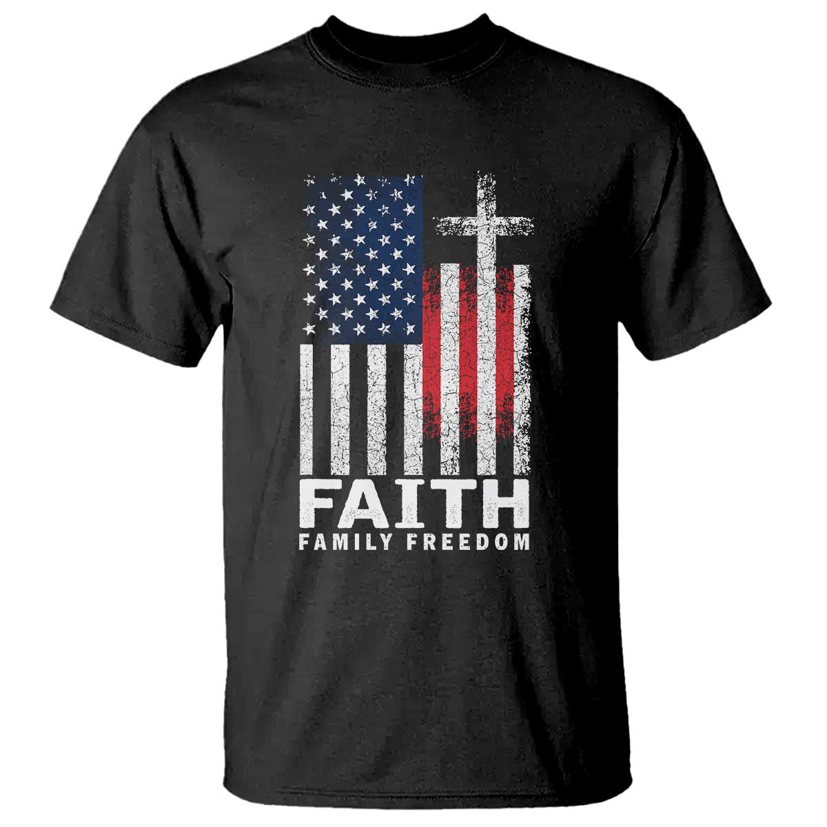 Faith Family Freedom T Shirt Charlie Kirk Patriotic Christian Vintage USA Flag - Wonder Print Shop