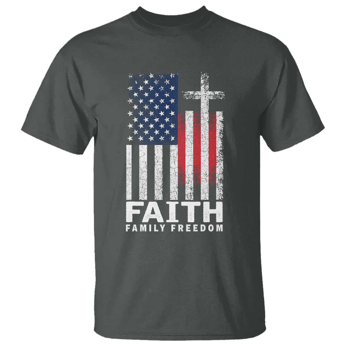 Faith Family Freedom T Shirt Charlie Kirk Patriotic Christian Vintage USA Flag - Wonder Print Shop