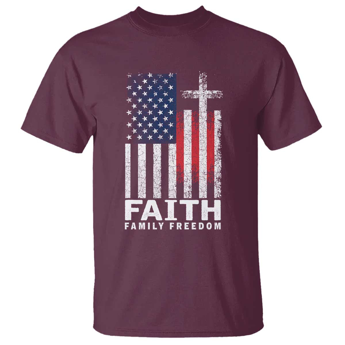 Faith Family Freedom T Shirt Charlie Kirk Patriotic Christian Vintage USA Flag - Wonder Print Shop