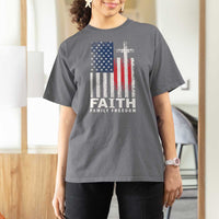 Faith Family Freedom T Shirt For Women Charlie Kirk Patriotic Christian Vintage USA Flag - Wonder Print Shop