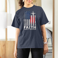 Faith Family Freedom T Shirt For Women Charlie Kirk Patriotic Christian Vintage USA Flag - Wonder Print Shop