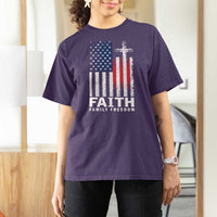 Faith Family Freedom T Shirt For Women Charlie Kirk Patriotic Christian Vintage USA Flag - Wonder Print Shop
