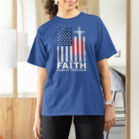 Faith Family Freedom T Shirt For Women Charlie Kirk Patriotic Christian Vintage USA Flag - Wonder Print Shop