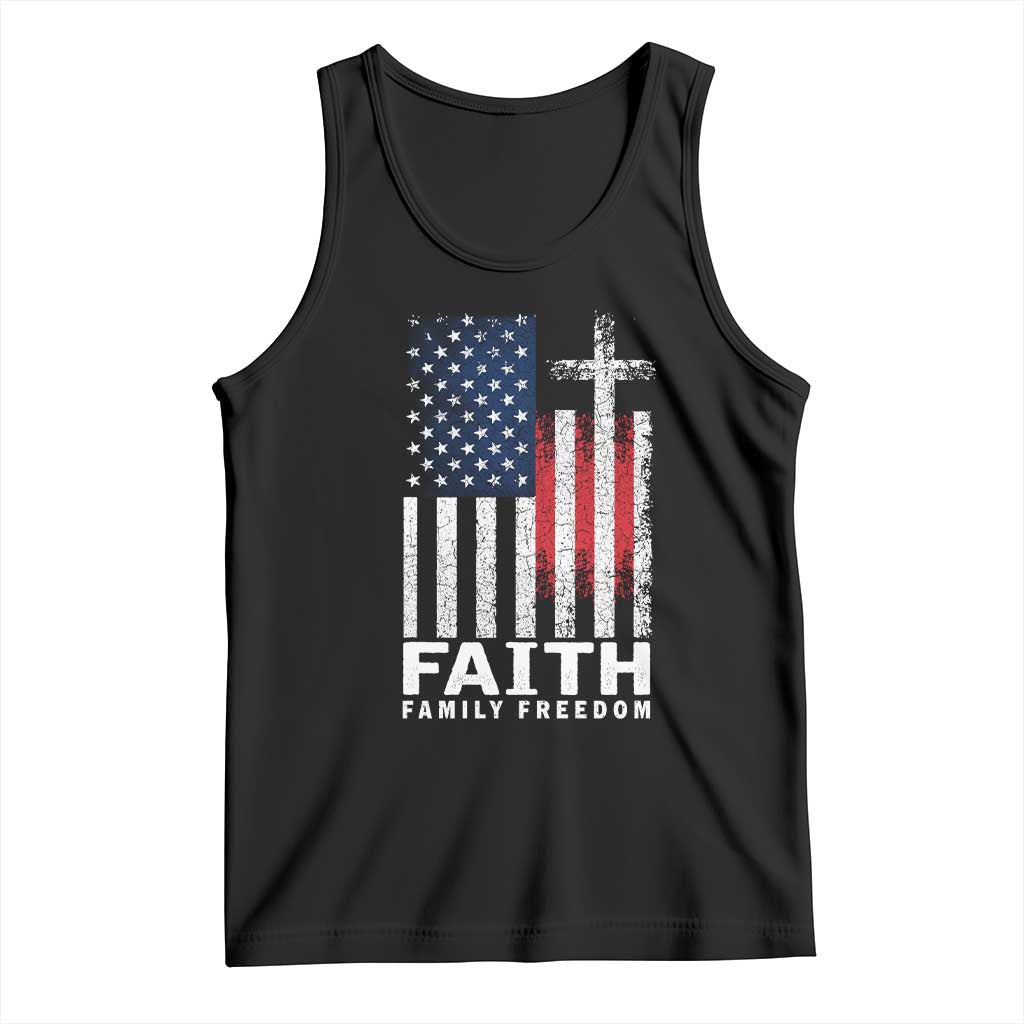 Faith Family Freedom Tank Top Charlie Kirk Patriotic Christian Vintage USA Flag - Wonder Print Shop