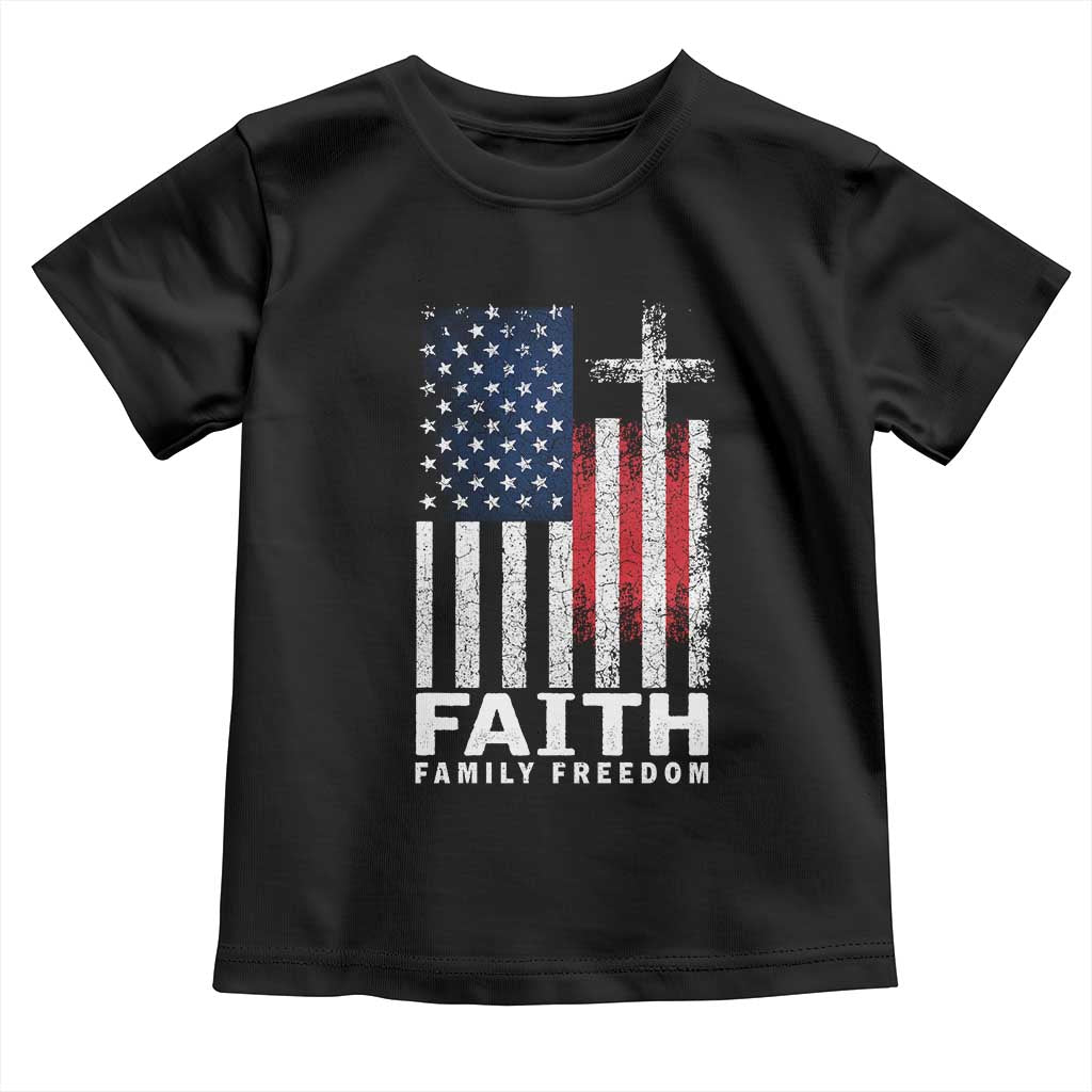 Faith Family Freedom Toddler T Shirt Charlie Kirk Patriotic Christian Vintage USA Flag - Wonder Print Shop
