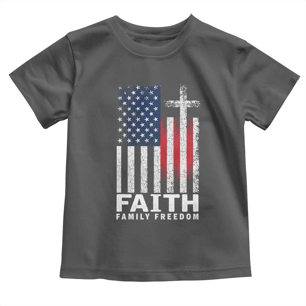 Faith Family Freedom Toddler T Shirt Charlie Kirk Patriotic Christian Vintage USA Flag - Wonder Print Shop