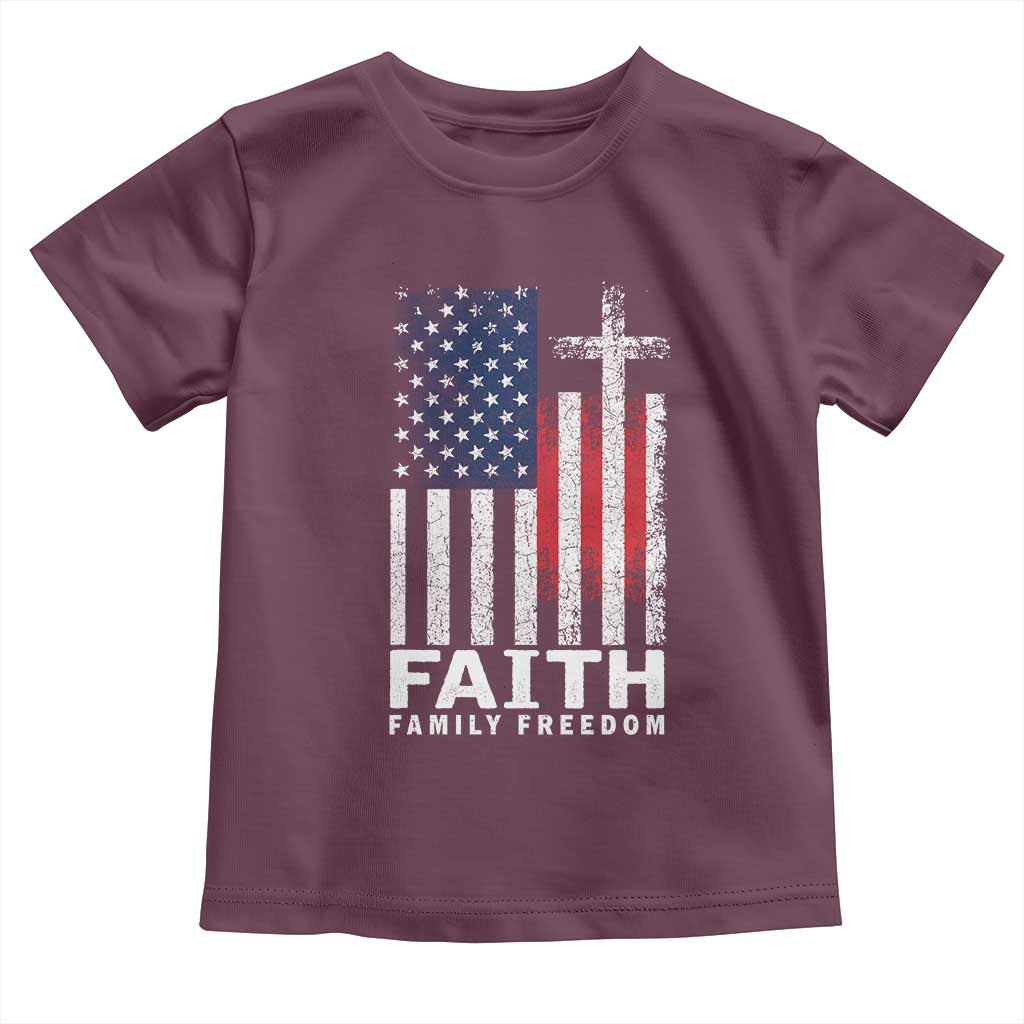 Faith Family Freedom Toddler T Shirt Charlie Kirk Patriotic Christian Vintage USA Flag - Wonder Print Shop