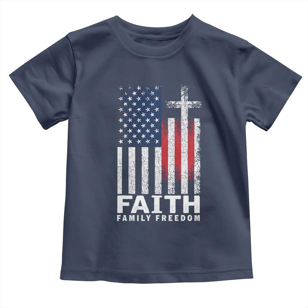 Faith Family Freedom Toddler T Shirt Charlie Kirk Patriotic Christian Vintage USA Flag - Wonder Print Shop