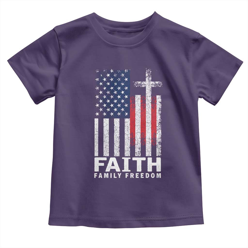 Faith Family Freedom Toddler T Shirt Charlie Kirk Patriotic Christian Vintage USA Flag - Wonder Print Shop