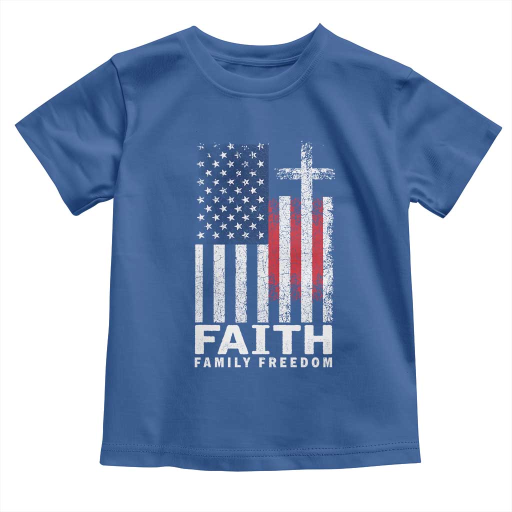 Faith Family Freedom Toddler T Shirt Charlie Kirk Patriotic Christian Vintage USA Flag - Wonder Print Shop