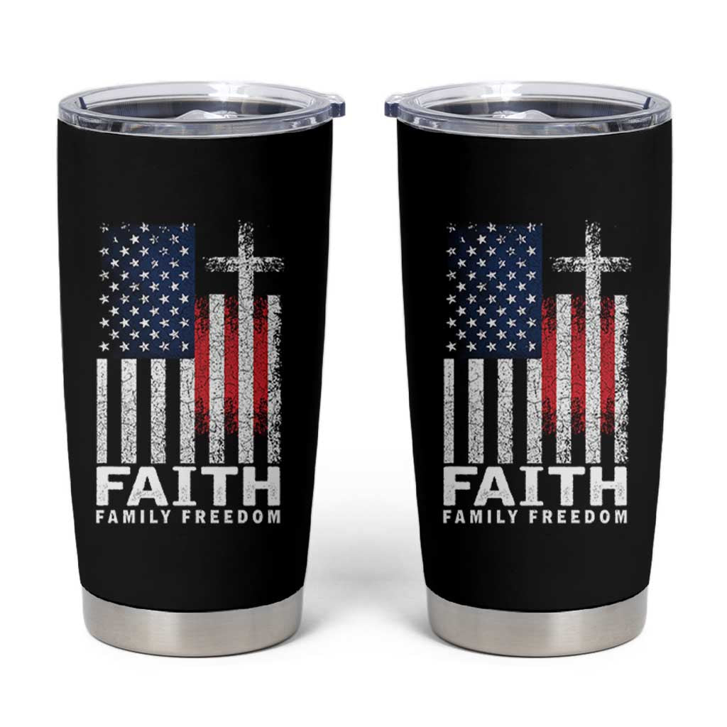 Faith Family Freedom Tumbler Cup Charlie Kirk Patriotic Christian Vintage USA Flag - Wonder Print Shop