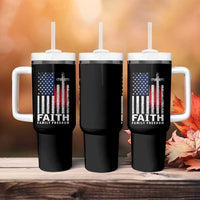 Faith Family Freedom Tumbler With Handle Charlie Kirk Patriotic Christian Vintage USA Flag - Wonder Print Shop