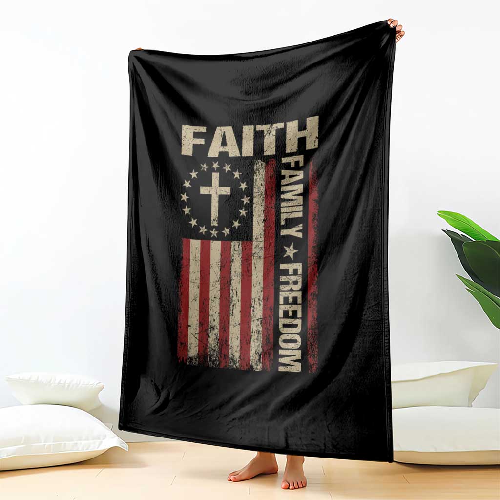 Faith Family Freedom Throw Blanket Patriotic Christian Vintage USA Flag - Wonder Print Shop