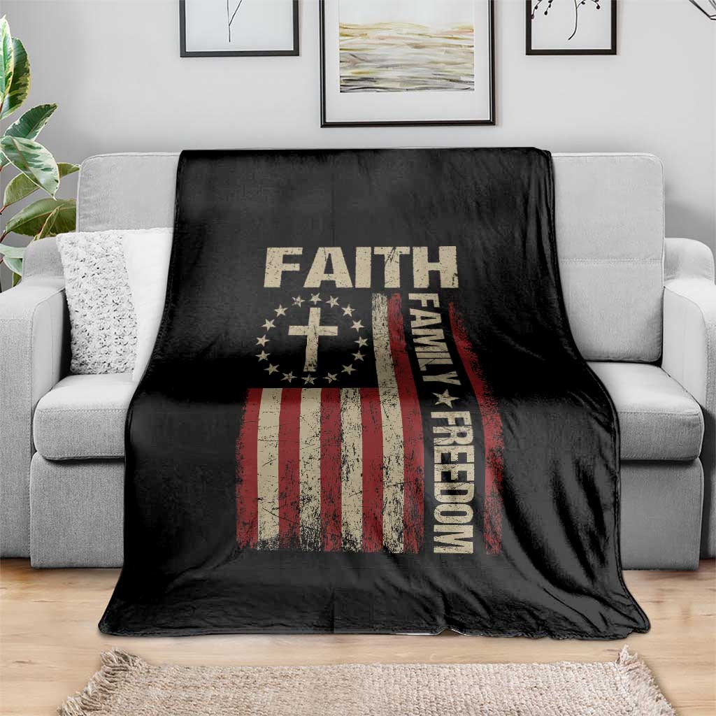 Faith Family Freedom Throw Blanket Patriotic Christian Vintage USA Flag - Wonder Print Shop