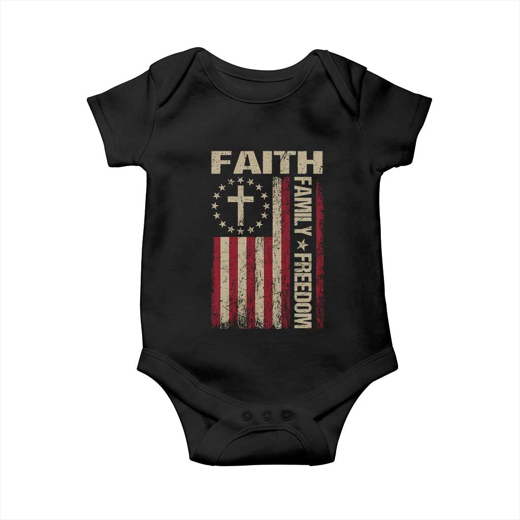 Faith Family Freedom Baby Onesie Patriotic Christian Vintage USA Flag - Wonder Print Shop