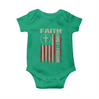 Faith Family Freedom Baby Onesie Patriotic Christian Vintage USA Flag - Wonder Print Shop