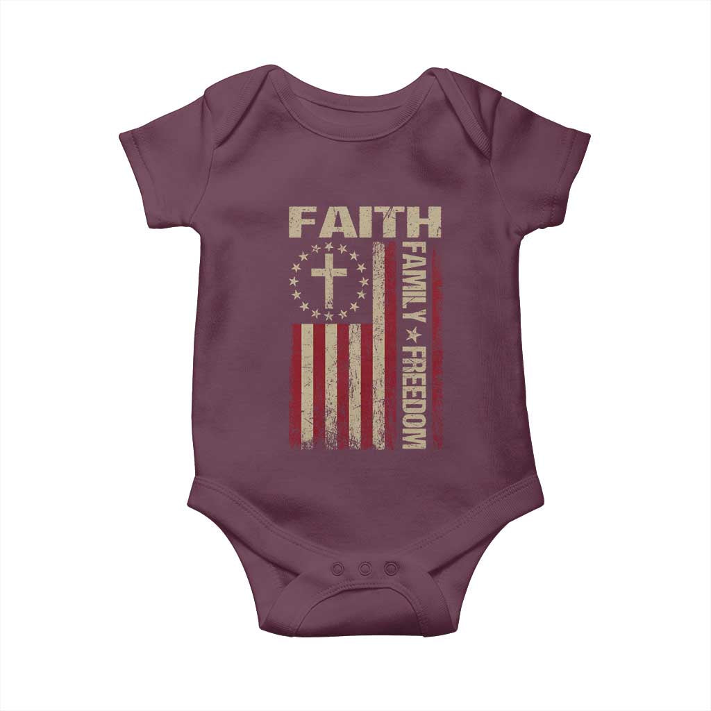 Faith Family Freedom Baby Onesie Patriotic Christian Vintage USA Flag - Wonder Print Shop