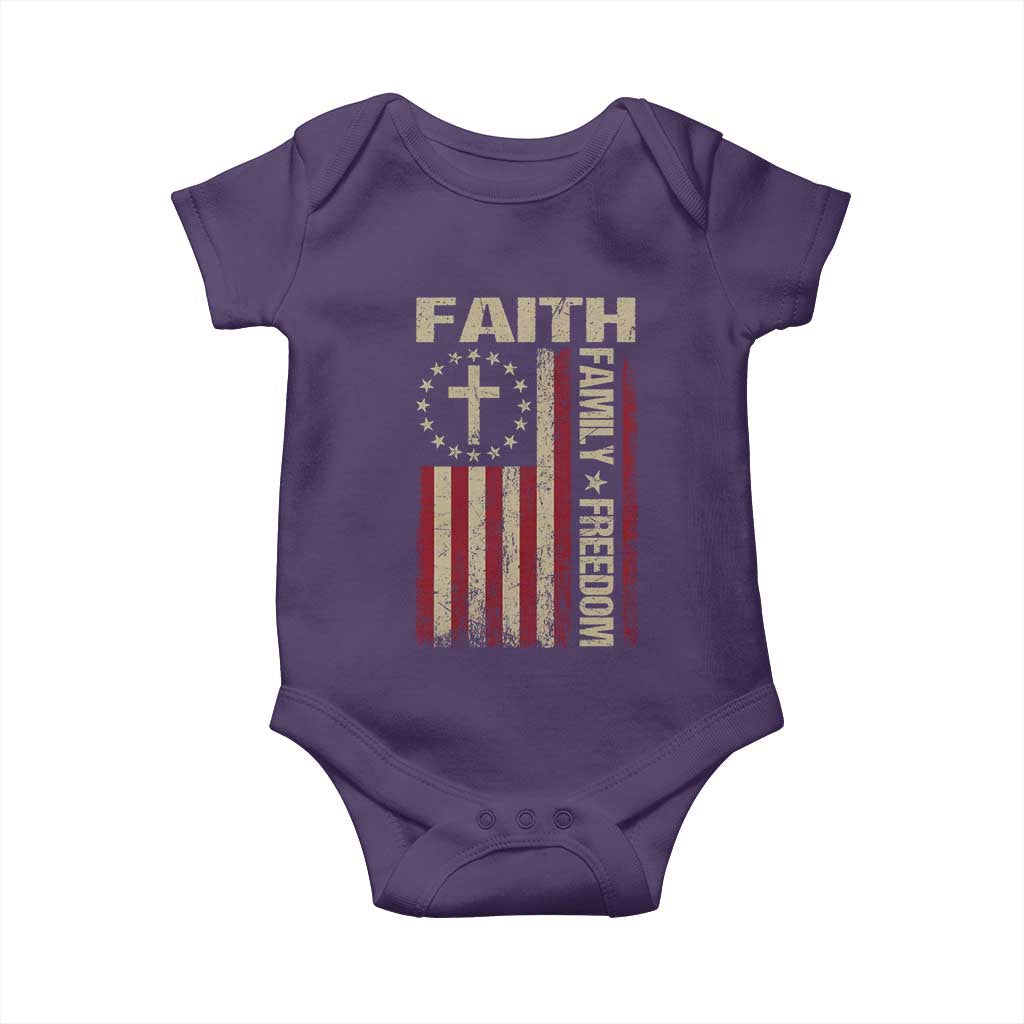 Faith Family Freedom Baby Onesie Patriotic Christian Vintage USA Flag - Wonder Print Shop