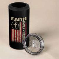Faith Family Freedom 4 in 1 Can Cooler Tumbler Patriotic Christian Vintage USA Flag - Wonder Print Shop