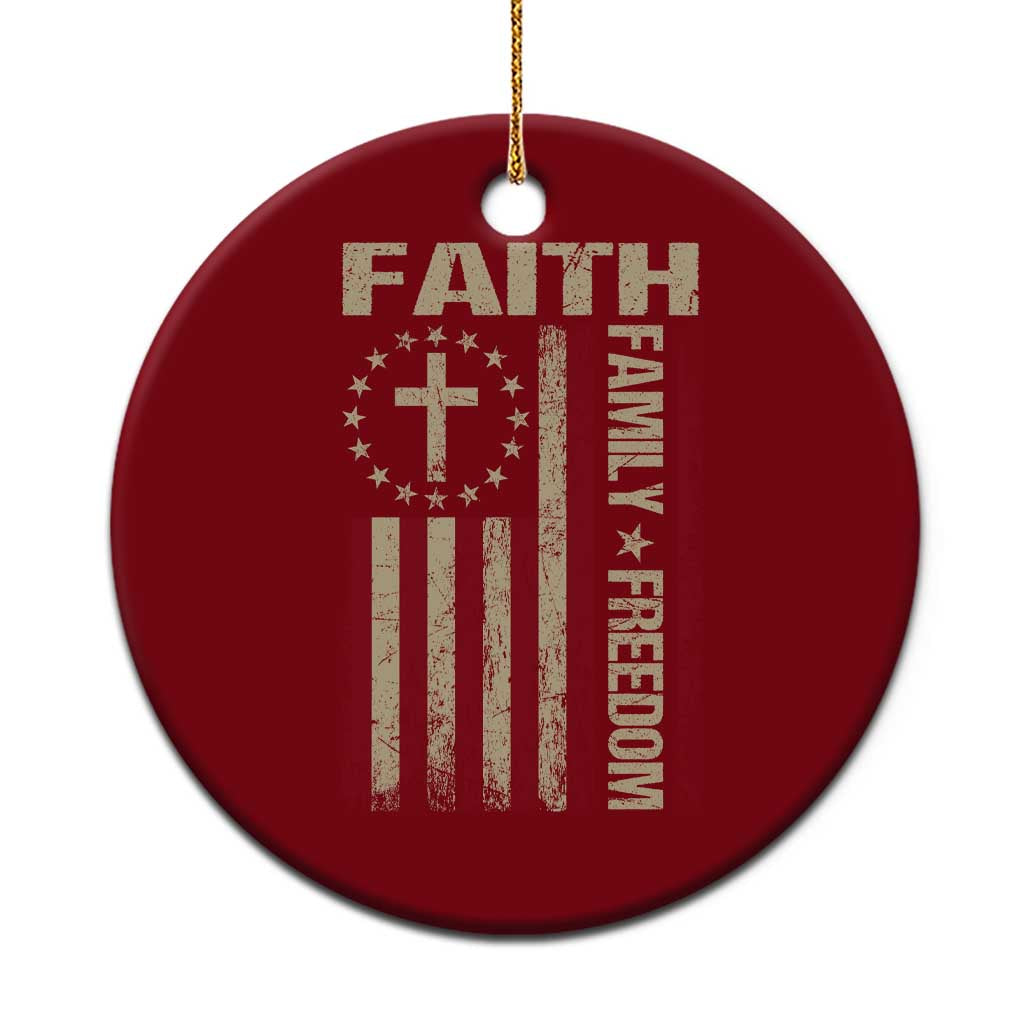 Faith Family Freedom Ceramic Ornament Patriotic Christian Vintage USA Flag - Wonder Print Shop