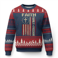 Faith Family Freedom Ugly Christmas Sweater Patriotic Christian Vintage USA Flag - Wonder Print Shop