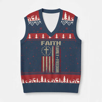 Faith Family Freedom V-Neck Knit Sweater Vest Patriotic Christian Vintage USA Flag - Wonder Print Shop