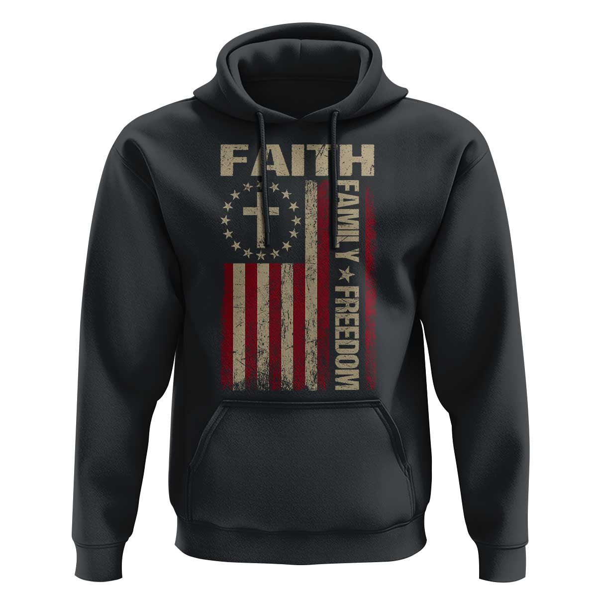 Faith Family Freedom Hoodie Patriotic Christian Vintage USA Flag - Wonder Print Shop