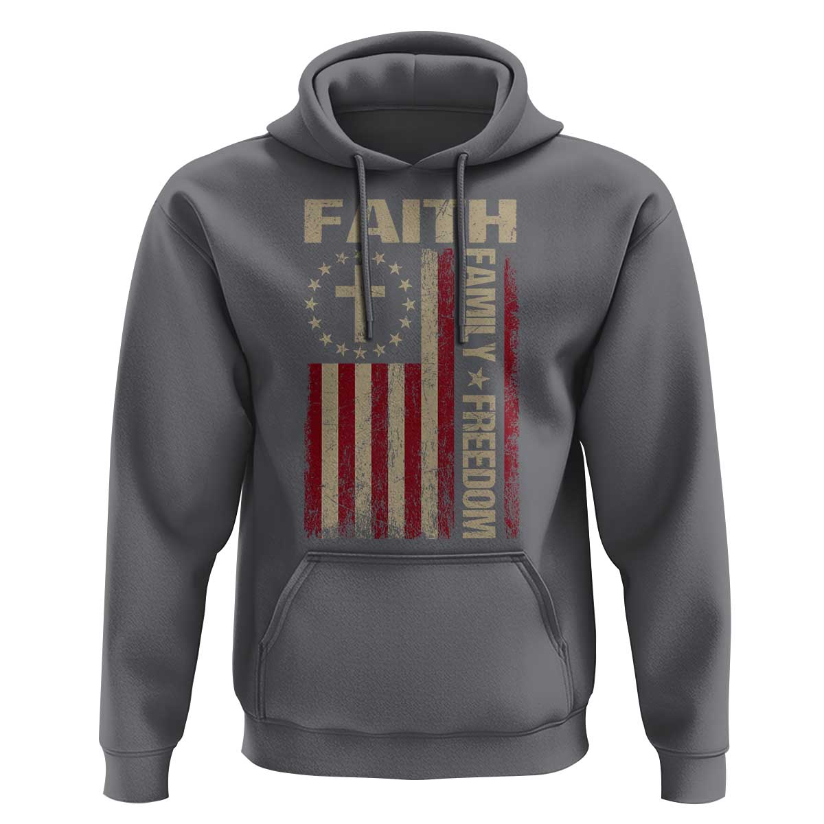 Faith Family Freedom Hoodie Patriotic Christian Vintage USA Flag - Wonder Print Shop