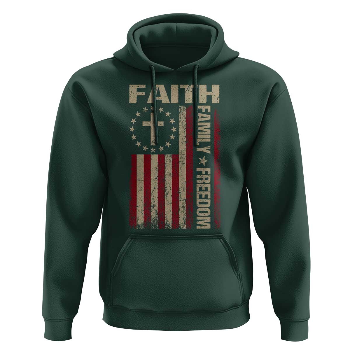 Faith Family Freedom Hoodie Patriotic Christian Vintage USA Flag - Wonder Print Shop
