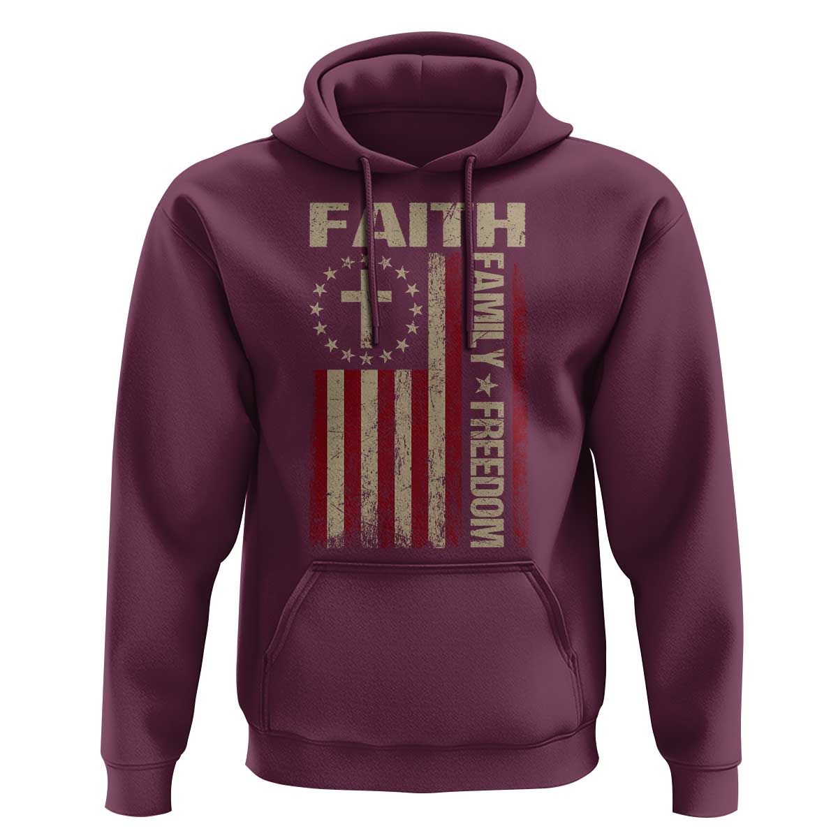 Faith Family Freedom Hoodie Patriotic Christian Vintage USA Flag - Wonder Print Shop
