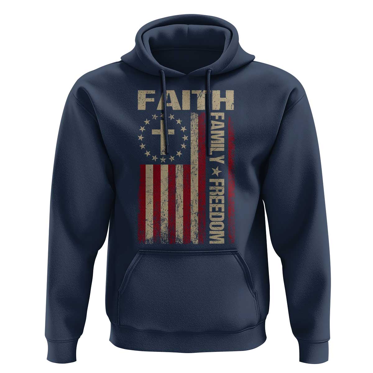 Faith Family Freedom Hoodie Patriotic Christian Vintage USA Flag - Wonder Print Shop