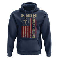 Faith Family Freedom Hoodie Patriotic Christian Vintage USA Flag - Wonder Print Shop