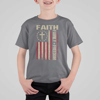 Faith Family Freedom T Shirt For Kid Patriotic Christian Vintage USA Flag - Wonder Print Shop
