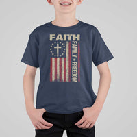 Faith Family Freedom T Shirt For Kid Patriotic Christian Vintage USA Flag - Wonder Print Shop