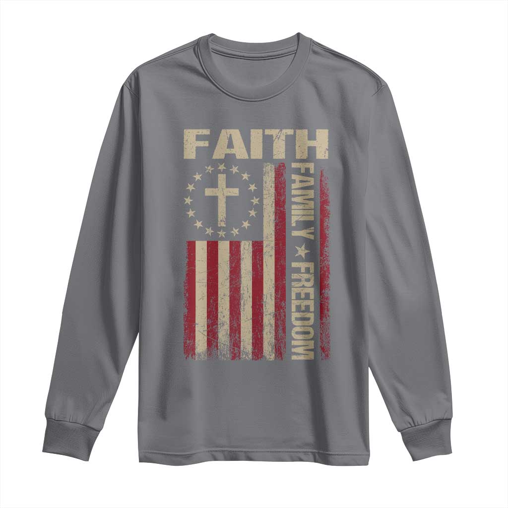 Faith Family Freedom Long Sleeve Shirt Patriotic Christian Vintage USA Flag - Wonder Print Shop