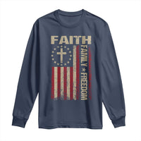 Faith Family Freedom Long Sleeve Shirt Patriotic Christian Vintage USA Flag - Wonder Print Shop