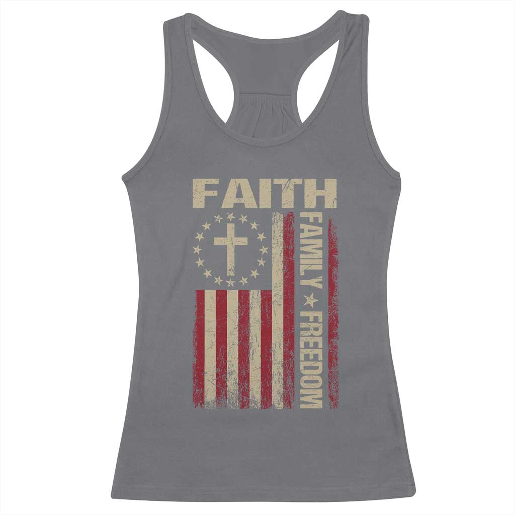 Faith Family Freedom Racerback Tank Top Patriotic Christian Vintage USA Flag - Wonder Print Shop