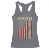 Faith Family Freedom Racerback Tank Top Patriotic Christian Vintage USA Flag - Wonder Print Shop