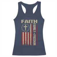Faith Family Freedom Racerback Tank Top Patriotic Christian Vintage USA Flag - Wonder Print Shop