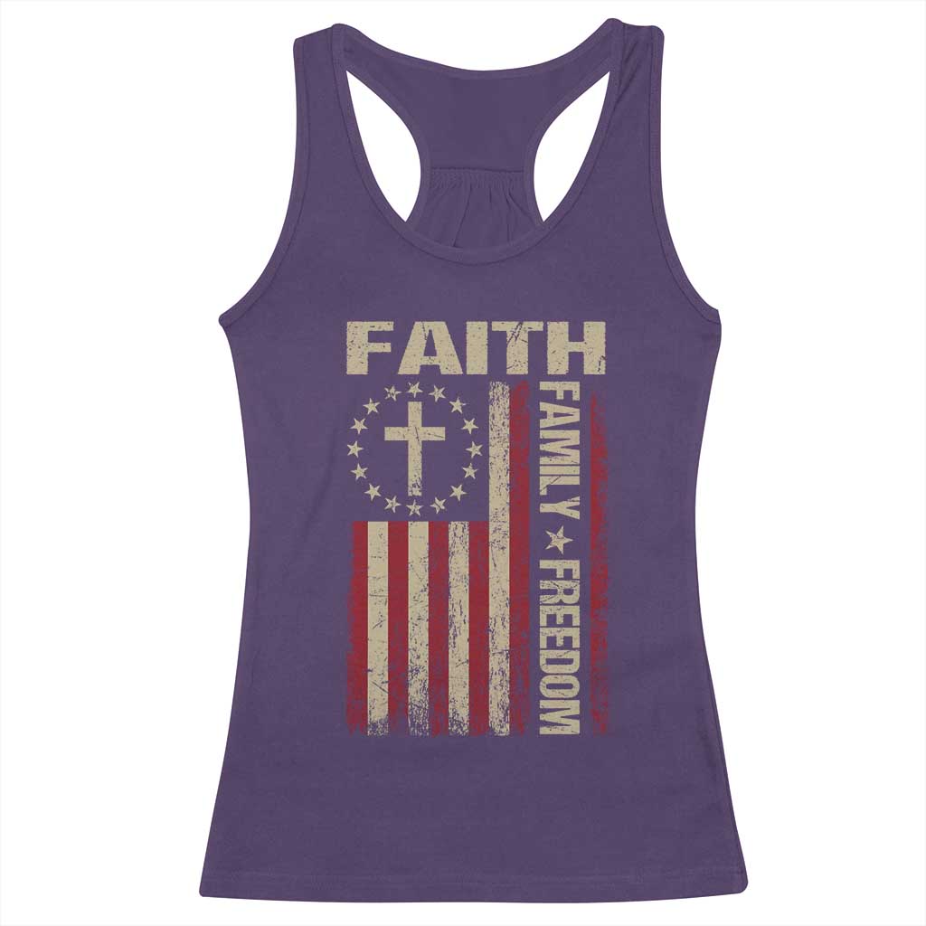 Faith Family Freedom Racerback Tank Top Patriotic Christian Vintage USA Flag - Wonder Print Shop