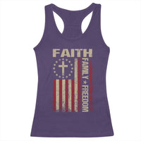 Faith Family Freedom Racerback Tank Top Patriotic Christian Vintage USA Flag - Wonder Print Shop