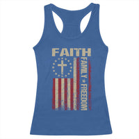 Faith Family Freedom Racerback Tank Top Patriotic Christian Vintage USA Flag - Wonder Print Shop