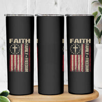 Faith Family Freedom Skinny Tumbler Patriotic Christian Vintage USA Flag - Wonder Print Shop