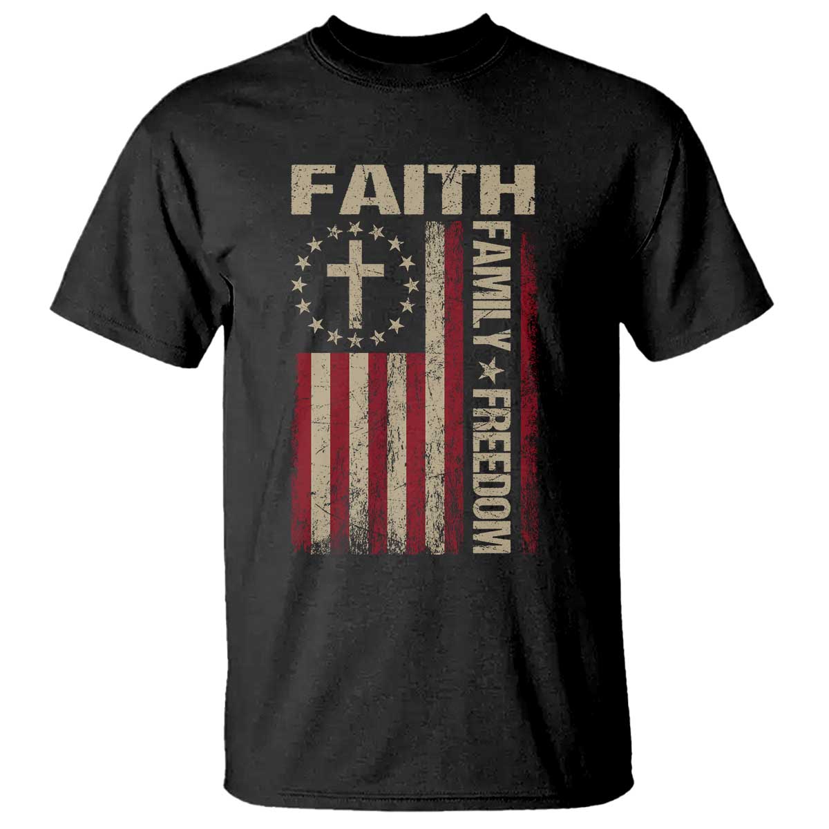 Faith Family Freedom T Shirt Patriotic Christian Vintage USA Flag - Wonder Print Shop