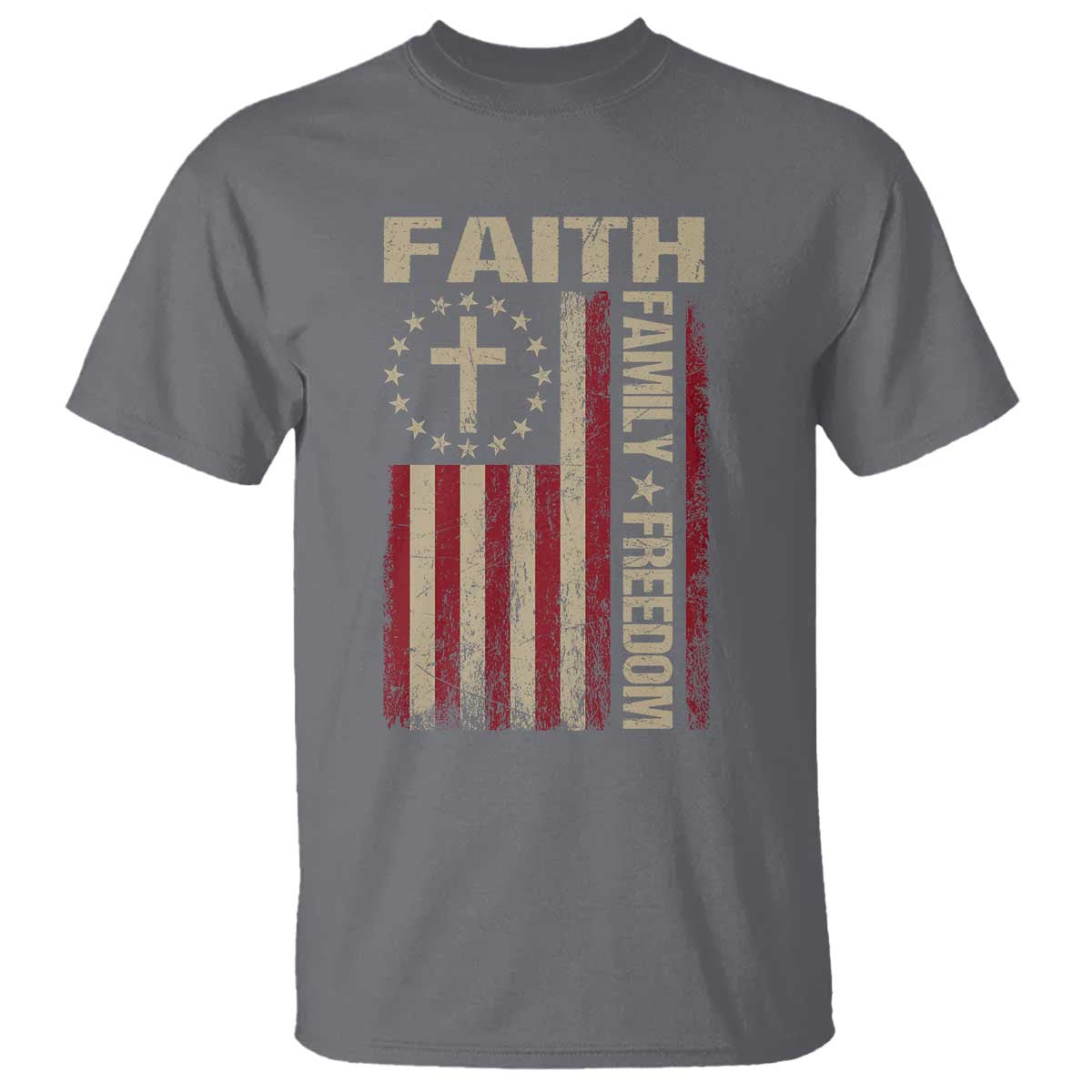 Faith Family Freedom T Shirt Patriotic Christian Vintage USA Flag - Wonder Print Shop