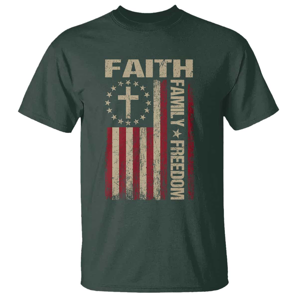 Faith Family Freedom T Shirt Patriotic Christian Vintage USA Flag - Wonder Print Shop