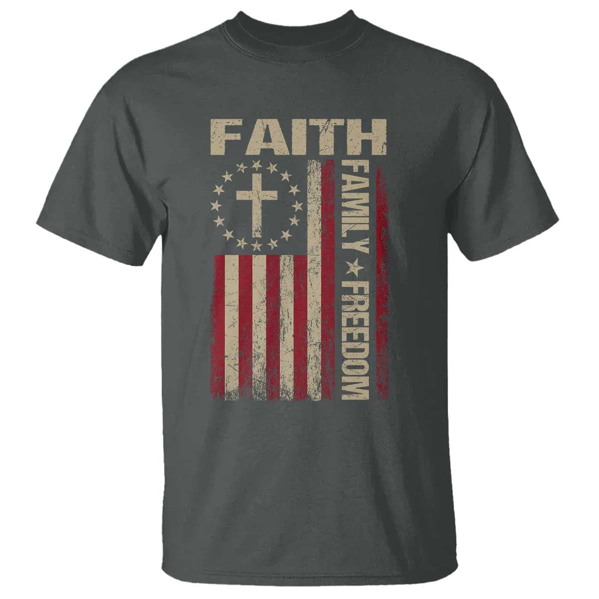 Faith Family Freedom T Shirt Patriotic Christian Vintage USA Flag - Wonder Print Shop