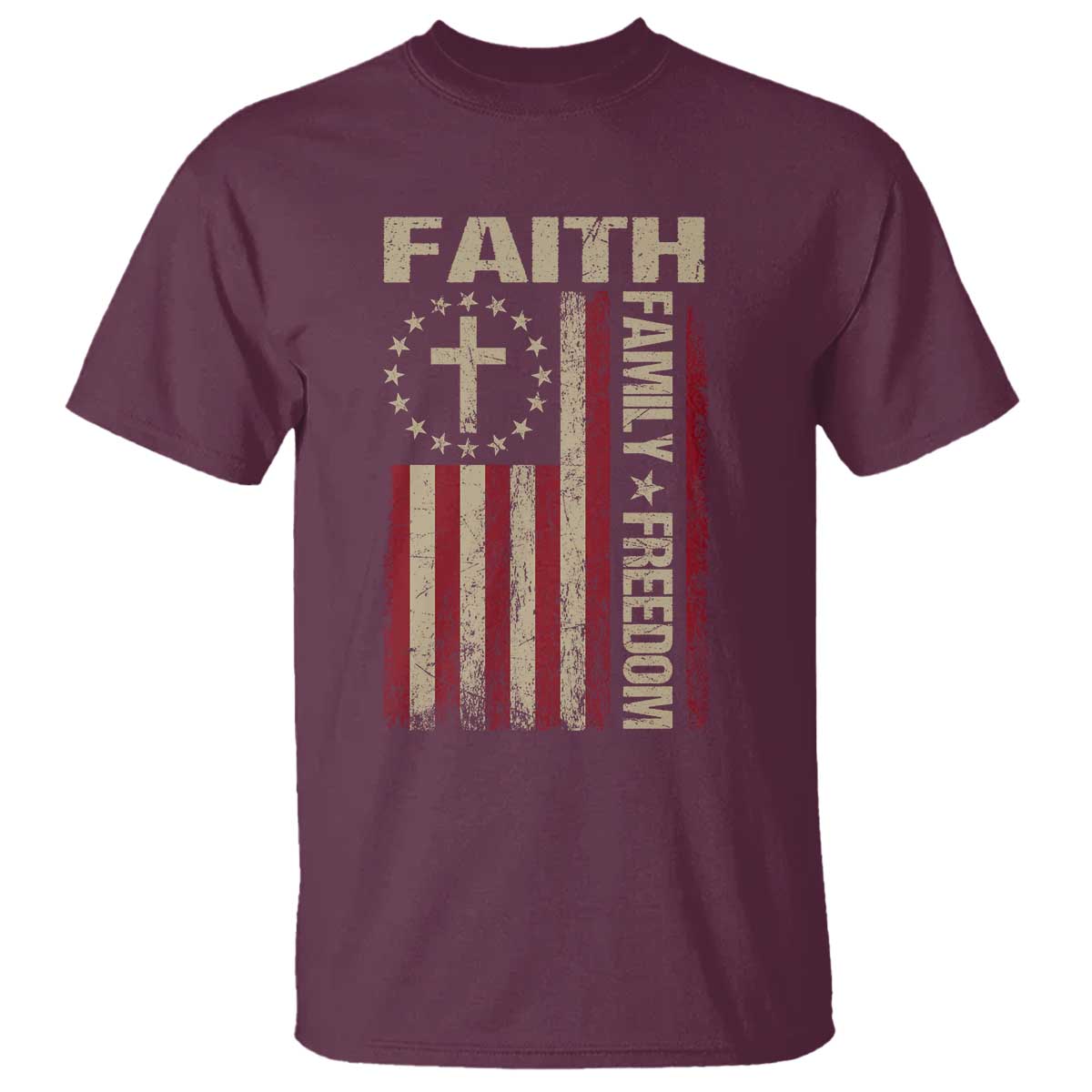 Faith Family Freedom T Shirt Patriotic Christian Vintage USA Flag - Wonder Print Shop